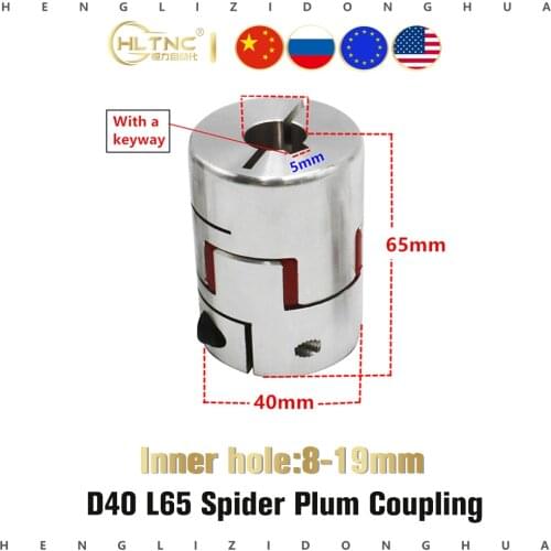 Free shipping CNC Flexible Jaw Spider Plum Coupling Shaft Coupler D40 L65mm 14/17mm With a keyway 5mm at one end