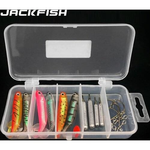 JACKFISH 15pcs/set Soft Lure Fishing Hook T Tail Fish Lure Saltwater/Freshwater Soft Bait Fishing Lure For Carp Fishing Tackle