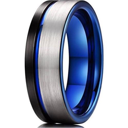 Classical Men Rings Statement Jewelry Anniversary Party Gift Fashion Blue Fluted Stainless Steel Rings for Men Accessories