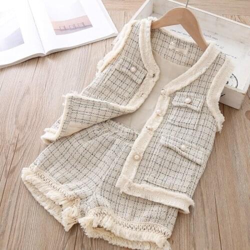 Kids girls Clothes set outfits Fashion suit for girls Autumn Spring Kids Jacket Vest + Shorts 2 piececs Clothes 4 5 6 years