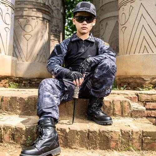 Boys Policemen Costumes Kids Army SWAT Uniform Clothing Set Long Sleeve Fighting Police Performance Outfit