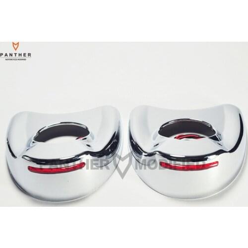 RED LED Chrome Fairing Mount Motorcycle Side Mirror Cover Shell case for Harley Electra Glide 1996-2016