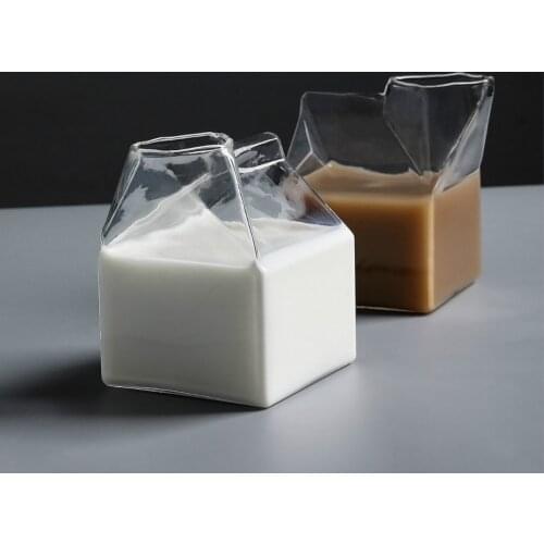 Creative Japanese Square Milk Cup High Temperature Resistant Glass Milk Box Home Breakfast Cup Verrine Dessert Home Garden EB5GC