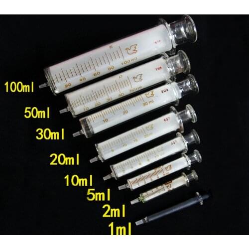 1mL-120mL Lab Disposable Glass injection Syringe Liquid Injector Transfer Pipette Sampler