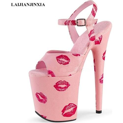 LAIJIANJINXIA New Sexy Women Shoes 20 Cm High Heel Platforms Sandals Fashion Model Shoes Sexy The Pretty Pattern Red lips Shoes