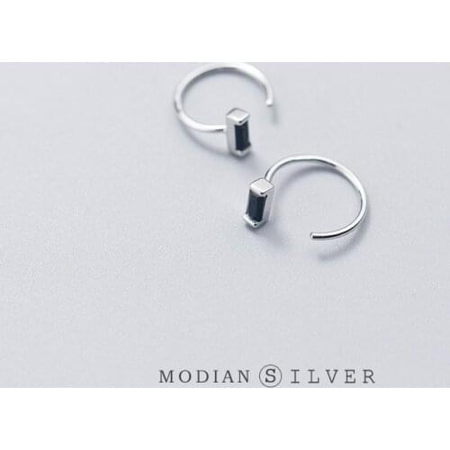 Modian Rectangle Obsidian Fashion Silver Hoop Earrings Exquisite Charm 100% 925 Sterling Silver Party Ear For Women Fine Silver