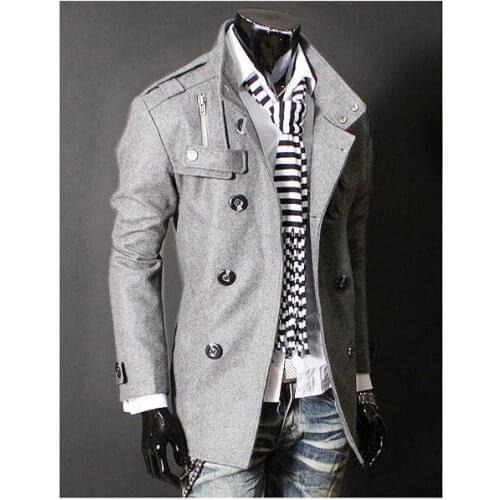 2020 winter mens Brand Double-breasted Standing collar Epaulet Wool Blends coat Windbreaker Business Casual Solid color jacket