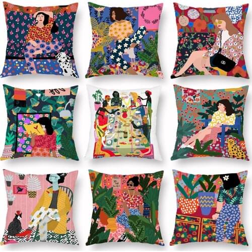 Figure Painting Cushion Cover Decorative Cushions for Luxury Sofa Pillow Case Car Housewares Personalized Gift Moroccan Style