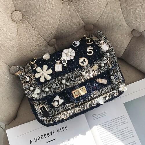 2020 New Womens Bag Original Handmade Flowers with Diamonds Chain Shoulder Messenger Bags High Quality Channels Bags Sac A Main