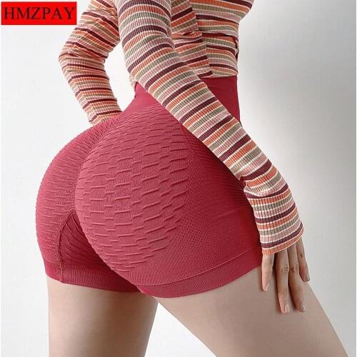 2021 New Three-Point Jacquard Nylon High Stretch Wrapped Yoga Shorts Peach Hips Tight Sports Shorts Running Sexy Hot Pants