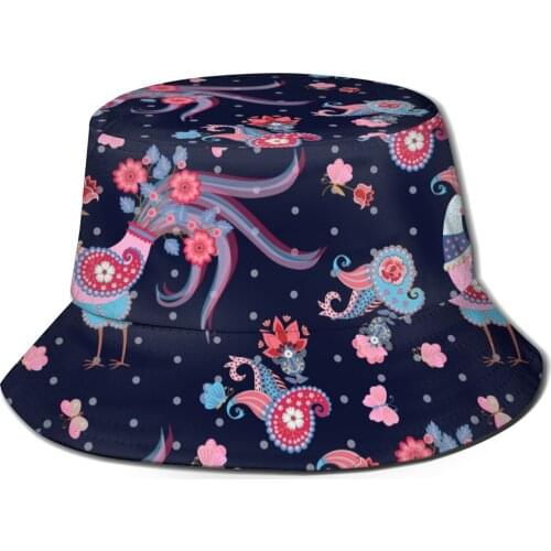 Fashion Bucket Hats Fisherman Caps For Women Men Gorras Summer Fairy Birds With Wings Paisley And Tail Garden Flowers