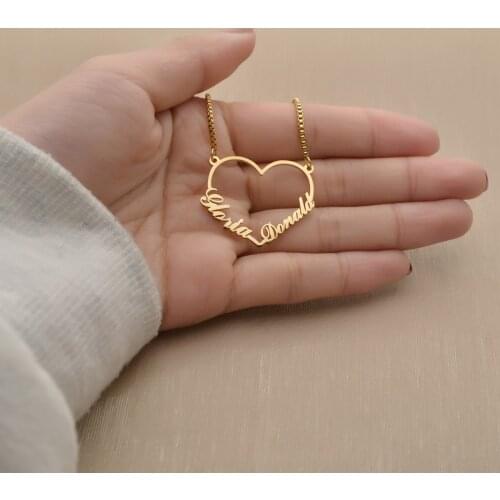 Personalized Customized Heart Stainless Steel Name Necklace Box Chain Nameplate Necklace For LOVE Girls Birthday Pendants Gifts