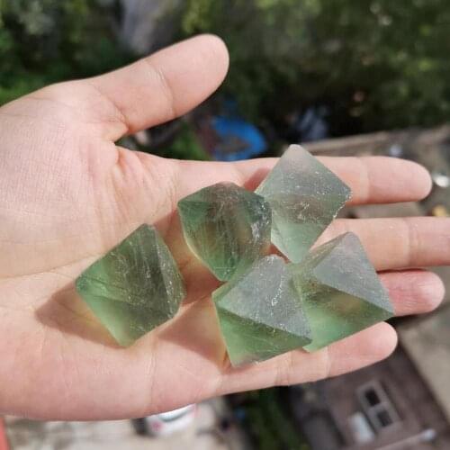 Natural Green fluorite octahedron gemstone crystal polytope
