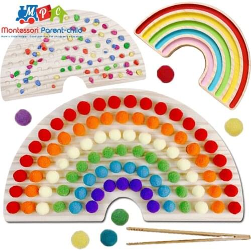 Rainbow Board Wooden Toys Baby Montessori Educational Toys Color Sorting Sensory Nordic Wood Toys Clip Beads Games Gift For Kids