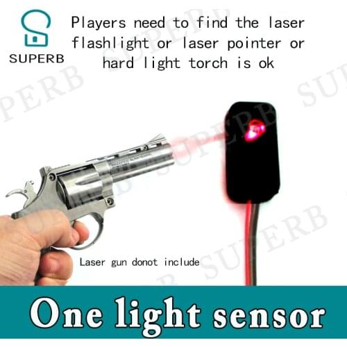Real room escaping game one light sensor prop laser flashlight to escape magic torch strong light shoot to open the lock