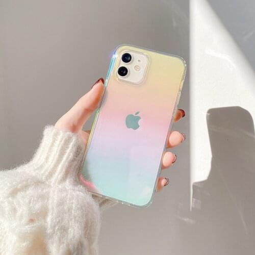 Luxury Aurora Transparent Phone Case For iphone 12 mini 11 Pro max 7 8 plus X XR XS Max SE 2020 Fashion Laser Rainbow Soft Cover