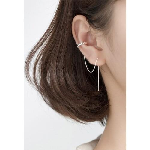 925 Sterling Silver Clip on Earrings for Women Girl Ear Line Long Tassel Ear Cuff Earring C Shaped Ear Clips Fashion Jewelry