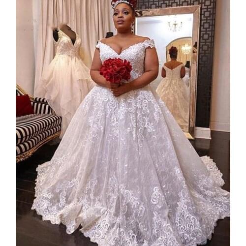 Vestido De Noiva African Plus Size Wedding Dress Off The Shoulder Ball Gown Lace Applique Bride Gowns vestido de casamento
