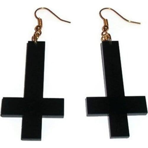 Neo-Gothic Black inverted Cross Earrings Harajuku style Classic Acrylic Earrings For Women pendientes E18156