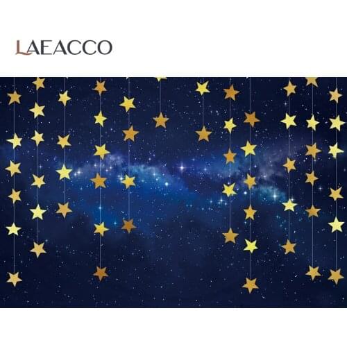 Vinyl Backgrounds For Photography Strings Of Gold Star Pendant Blue Shiny Dots Stage Baby Portrait Photo Backdrop Photo Studio
