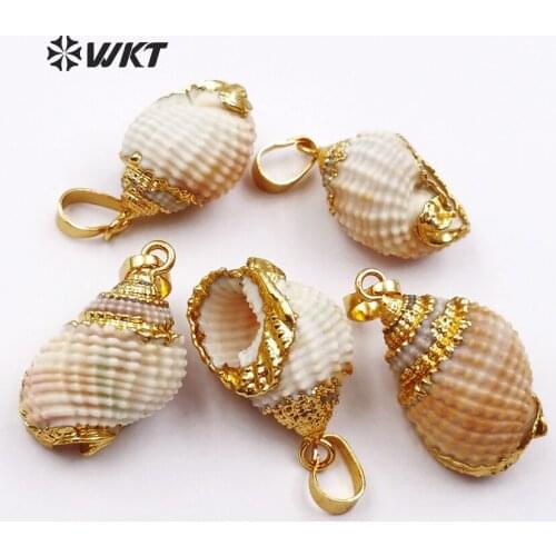 WT-JP034 WKT wholesale natural cowries pendant cute round shape trumpet shell pendant for women necklace making New design