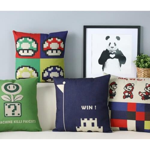 Fun Games Cartoon Super Mario Printed Cushion Cover Home Decorative Sofa Coffee Car Chair Throw Pillow Case Almofada Cojines