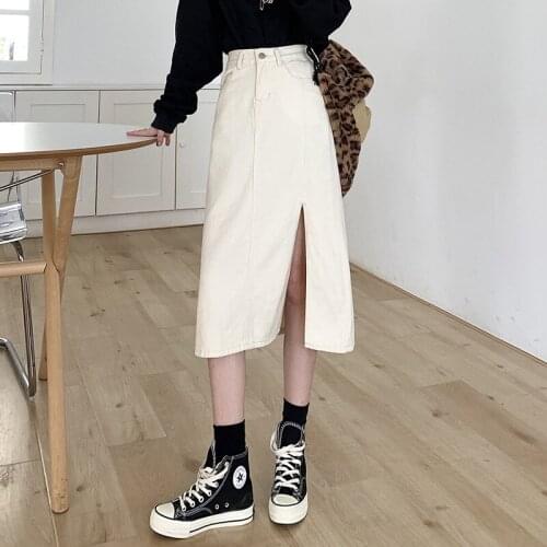 High Waist Split Denim Skirt Womens 2021 Spring Autumn New Fashion Long Hip Casual Skirt