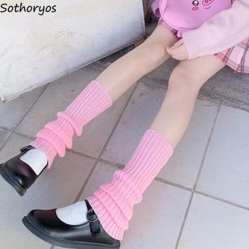 Women Knitted Leg Warmers Solid Japanese Style Students Hipster Foot Cover Basic JK Soft Females Socks Lolita Autumn All-match
