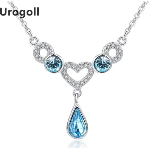 New 925 Sterling Silver Necklaces For Women Sterling Silver Jewelry Heart & Water Drops Crystal Pendant Necklaces Lover Gift