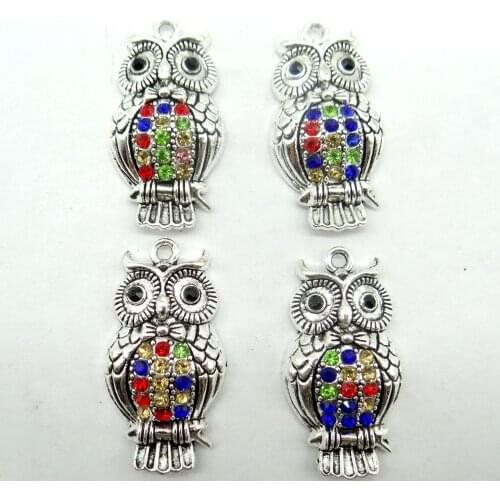 Natural Turquoises Quartz crystal owl Silver Keychain Pendant for diy Jewelry making necklace Accessories 10PCS A13