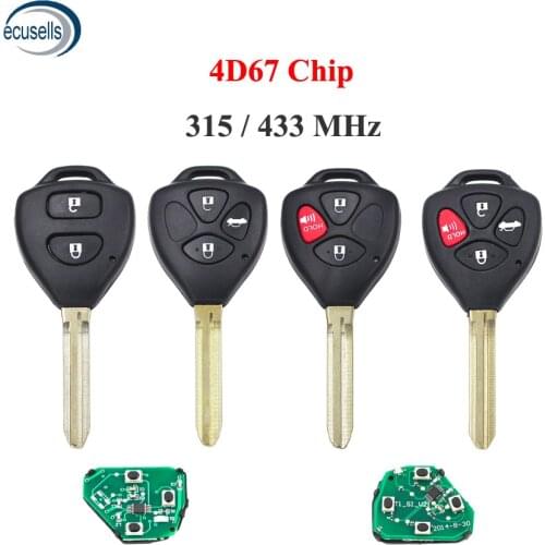 2/3/4 Buttons Remote Car Key fob 315/433MHz with 4D67 Chip Inside for Toyota RAV4 Corolla Hilux