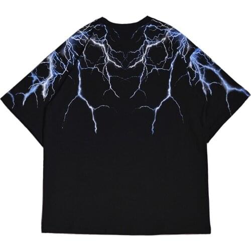 2021 Dark Lightning Printed short sleeve T-shirt Hip Hop Men Harajuku Streetwear Tshirt Cotton T-Shirt Fashion Black Tops Tees