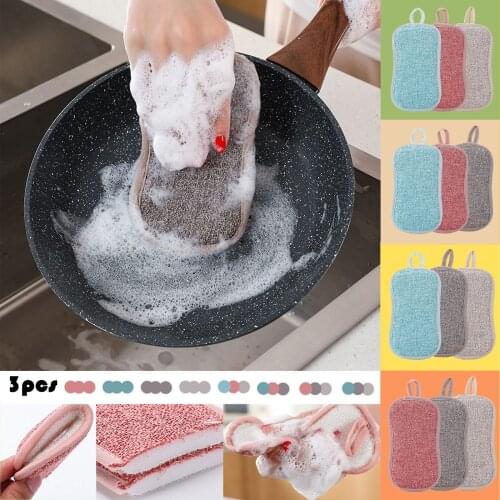 3 PCS Dish Cloth Kitchen Cleaning Towel Brushes Anti Grease Wiping Rags Absorbent Washing Dish Cloth Accessories Sided Sponge