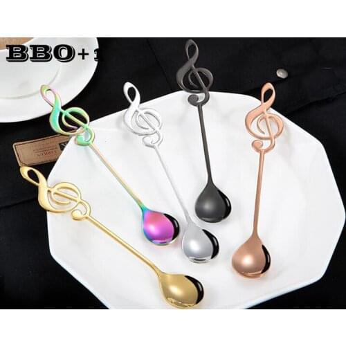 6PCS/Set Stainless Steel Tea Spoons Creative Music Symbol Small Spoon Tableware Ice Cream Dessert Coffee Party Dinnerware Tools