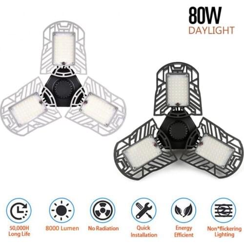 60W/80W 114 LED Garage Lights Lamp E26 LED Workshop Ceiling Lights IP65 Waterproof High Bay Light Industrial Lamp 6000/8000LM