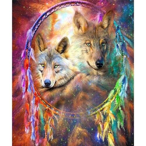 Full Square/round Diamond 5D DIY Diamond Painting Wolves in a wreath Embroidery Cross Stitch Rhinestone Mosaic Home Decor
