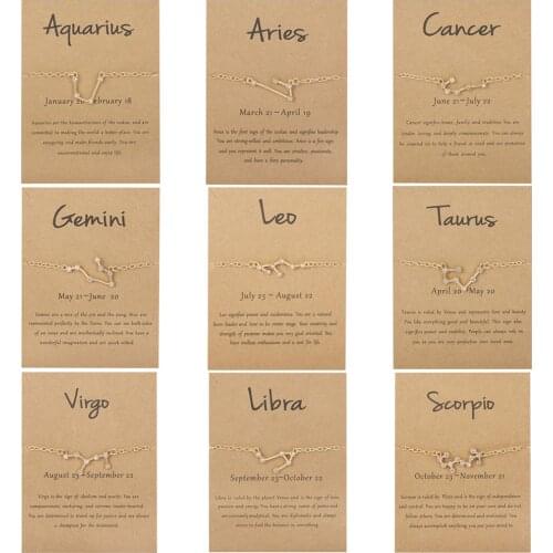 Twelve Constellation Fashion Bracelets for Women Charm Zodiac Pattern Chain Bangles Birthday Paper Card Bracelet Jewelry Gift