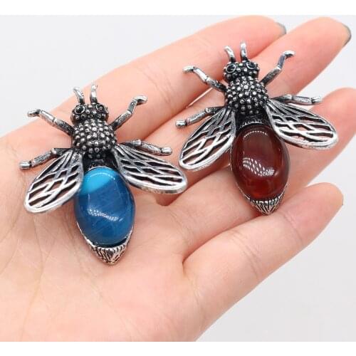 Natural Semi-precious Stone Insect Brooch Pins Badge Alloy Amethysts Shell Pendant for DIY Making Jewelry Clothing Accessories