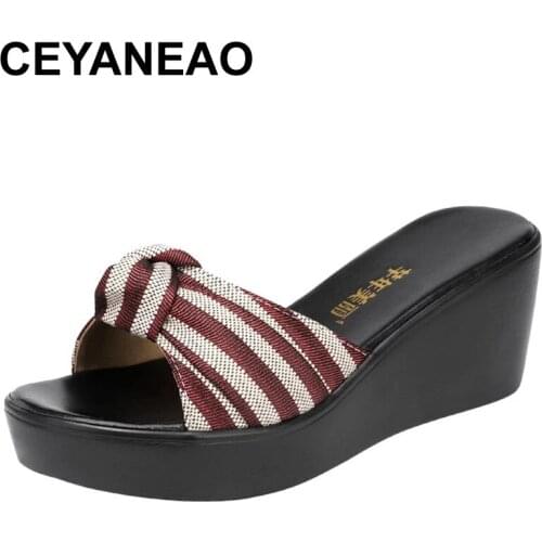 CEYANEAOOpen Toe Big Size 2021 Women Slippers Microfiber Leather Shoes Female Summer Shoes Fashion Wedge Slippers Platform Shoes