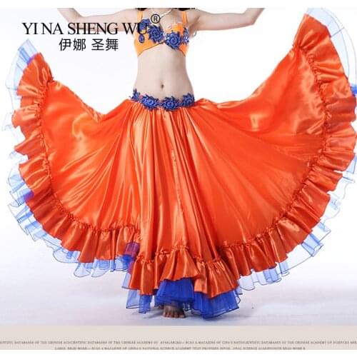 Professional Performance Big Skirt Belly Dance Women Gypsy Long Skirts Dancer Sexy Practice Wear Solid Color Dance Long Skirt