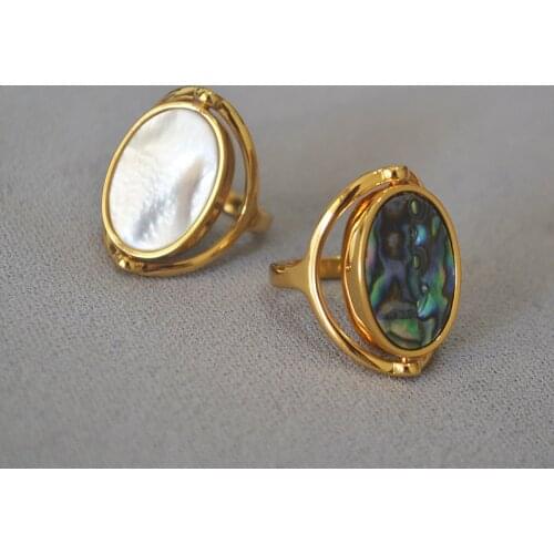 MPR016 European and American design double-sided rotating Shell Mother abalone Fashionable Personality Temperament Ring