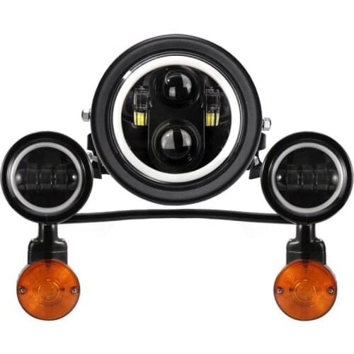 Motorcycle 5.75 inch Round LED Headlight Turn Signal Driving Spotlight Auxiliary Passing Light Kits W/ Bracket for Yamaha Honda