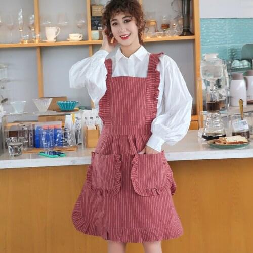 Korean version of pure cotton princess apron female fashion household kitchen waterproof and oil-proof ruffled Japanese