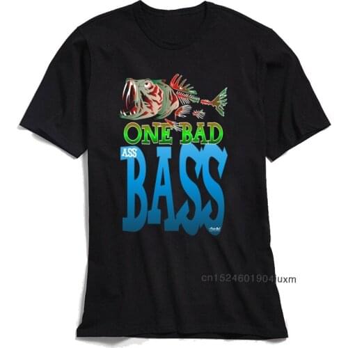 Men T Shirt One Bad Ass Bass TShirt Guys Hip Hop T-shirt Round Collar All Cotton Tops Fish Tees Letter Print Clothing Brand New