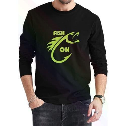 LEQEMAO Fish On just hook it Logo Classic Black T-Shirt 2021 Newest Summer Mens Long Sleeve Popular Tee Shirt Tops Novel Unisex