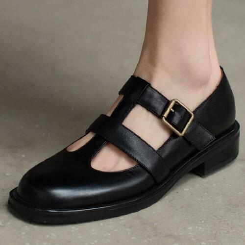 Womens genuine leather narrow band patchwork hollow-out cage flats loafers retro student style casual daily moccasins shoes hot