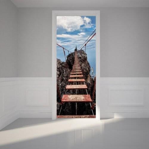 3D Wall Stickers Wallpaper Creative 3d Door hanging Bridge Wooden Doors Renovation Vinyl Waterproof Personality Art Wall Decor
