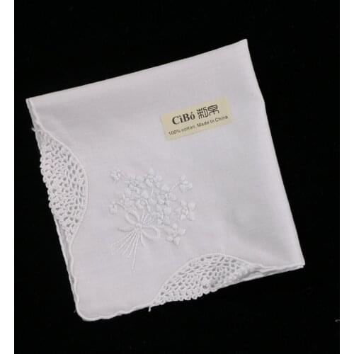 S011 : 12 pieces Hand-made hand embroidery handkie Drawnwork White Cotton handkerchief