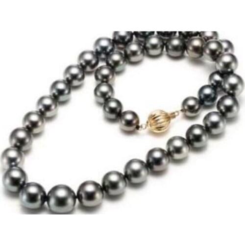 Free shipping noble jewelry stunning AAA10-11mm tahitian black green pearl necklace 14k