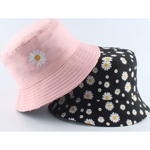 Summer Daisies Bucket Hat Women Fashion Cotton Beach Sun Hats Reversible Bob Chapeau Femme Floral Panama Hat Fisherman Hat